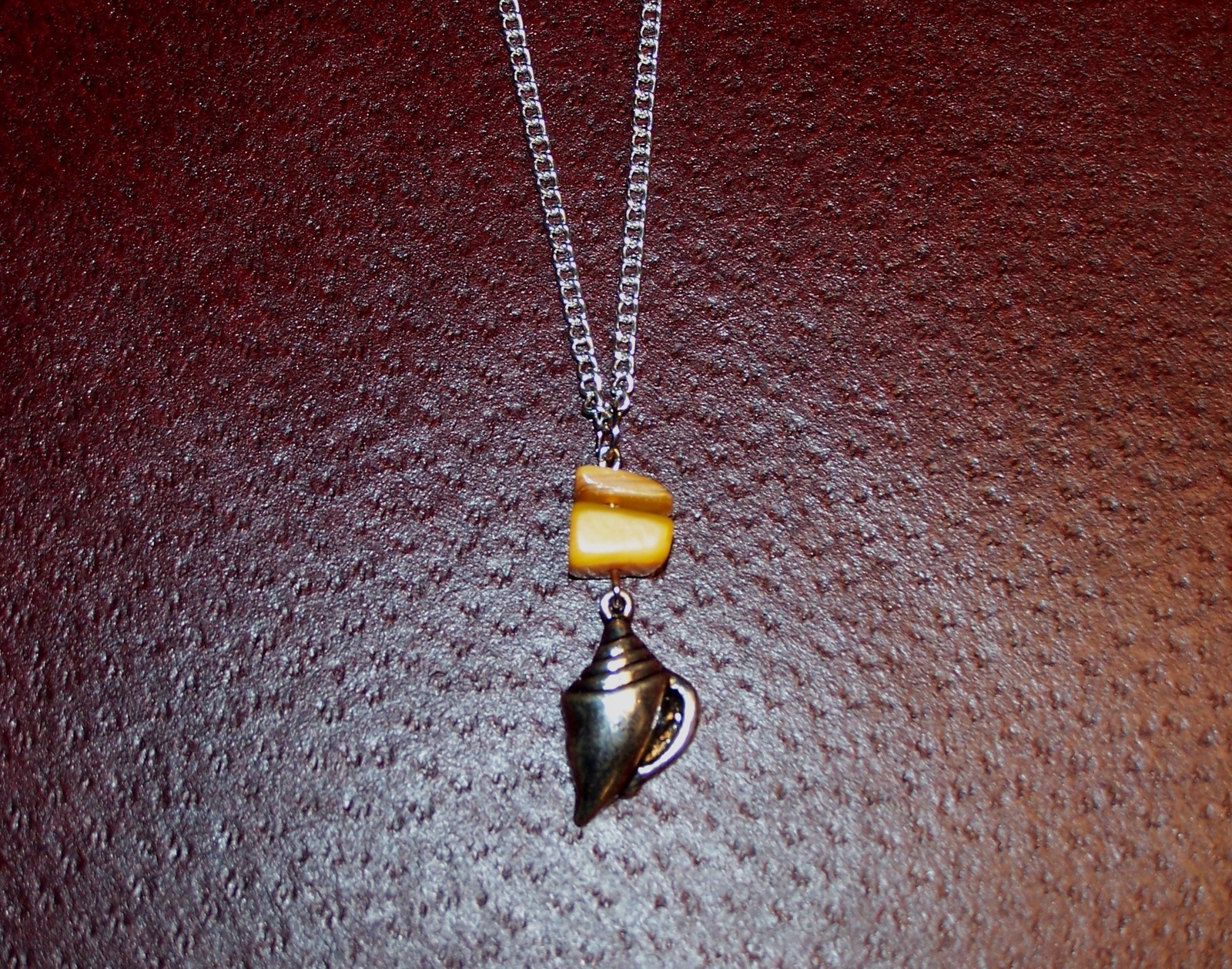 Metal Shell Charm and Yellow Shells Necklace Made In USA Nautical