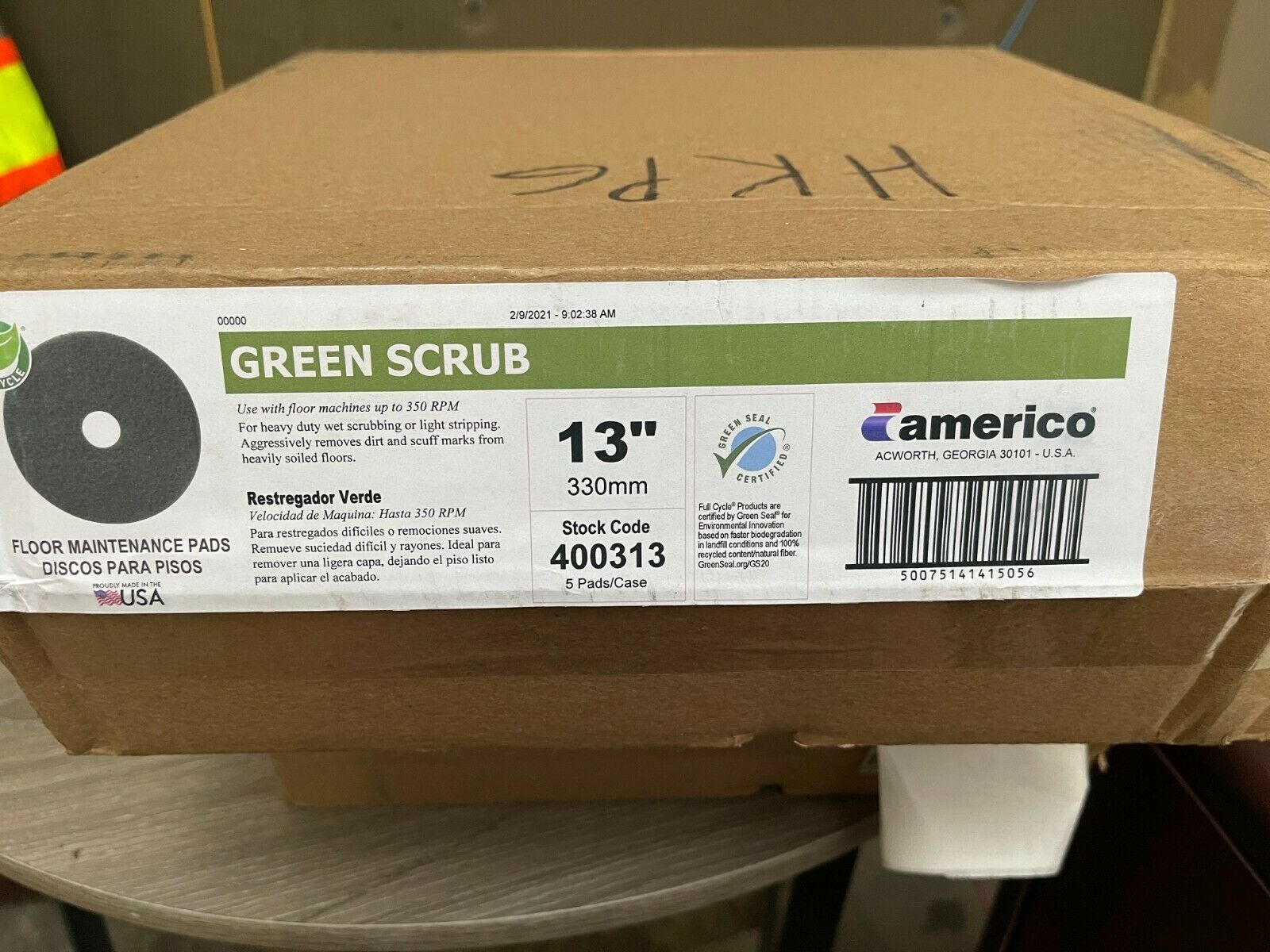Americo 400313 Scrubbing Pads, 13 Diameter, Green, 5/box