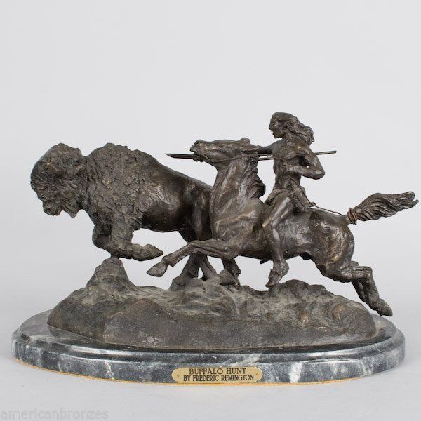 Buffalo Hunt Collectible Solid Bronze Sculpture Statue By F. Remington ...