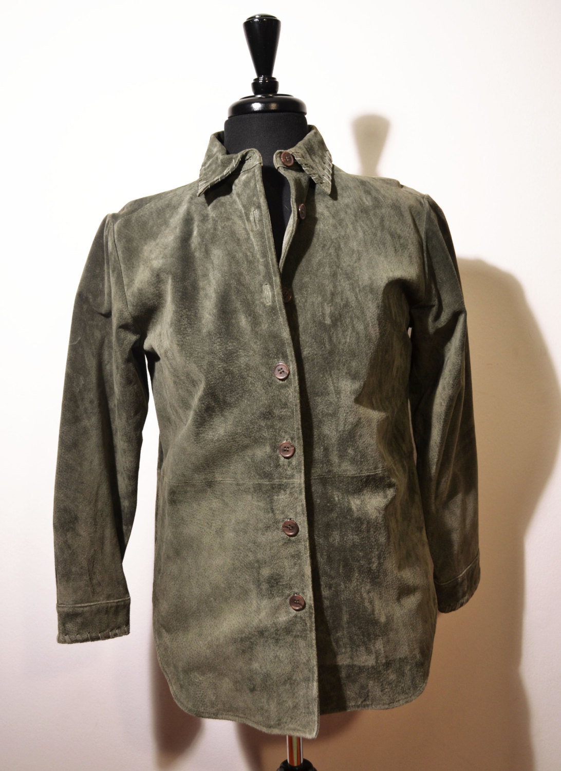 Vintage Bagatelle Green Suede Leather Jacket S Small Coat Stitched Trim ...