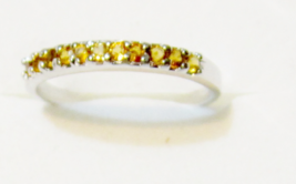 14K White Gold Yellow Citrine Round Stack Ring, Size 5.5, 1.65GR, 2MM Wide - New - $165.00