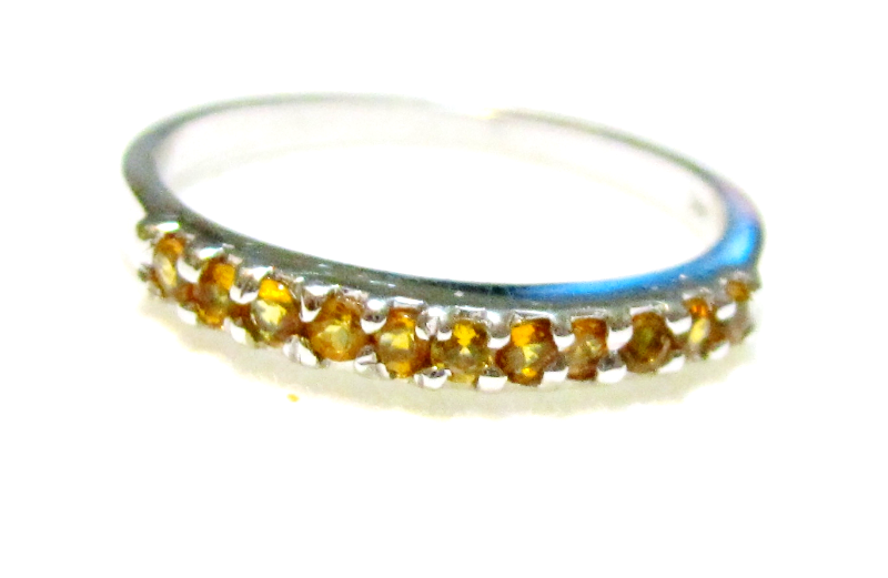 Primary image for 14K White Gold Yellow Citrine Round Stack Ring, Size 5, 1.65GR, 2MM Wide - New