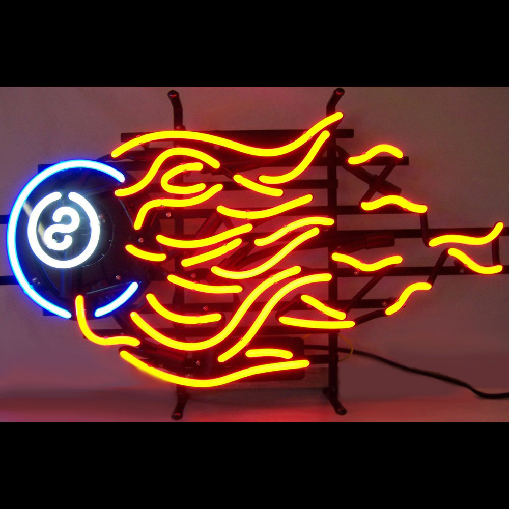 Snooker Pool Billiards 8 Ball Fire Beer Bar Neon Light Sign 16'' x 15" - Budweiser