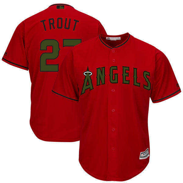 Men's Los Angeles Angels 27 Mike Trout Jersey Sewn on Red CB 2018 Commemorative Other Fan