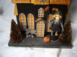 Halloween Haunted House with Witch and Child on Bat Spun Cotton Lighted  image 2