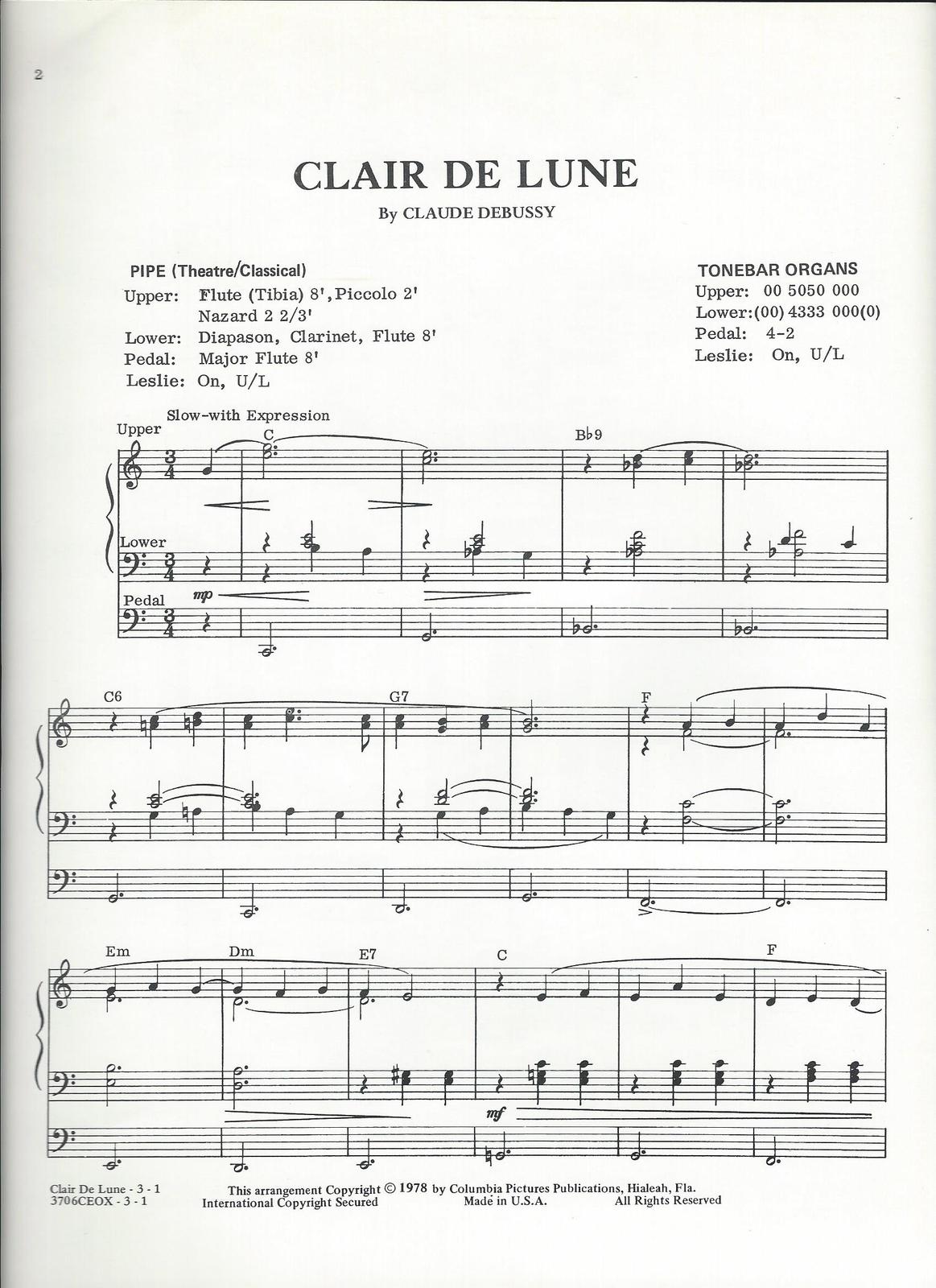 Clair De Lune Arranged For Easy Organ Mark Laub Contemporary