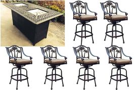 Fire pit propane bar table set 7 piece outdoor cast aluminum Palm Tree bar stool image 2