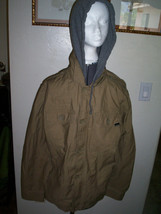 Men's Guys Quiksilver Khaki Tan Zip  Up Buttonup Jacket Coat Gray Hoodie New $80 - $52.99