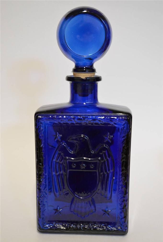 1969 JW Dant American Legion 50th Anniversary Blue Glass Decanter