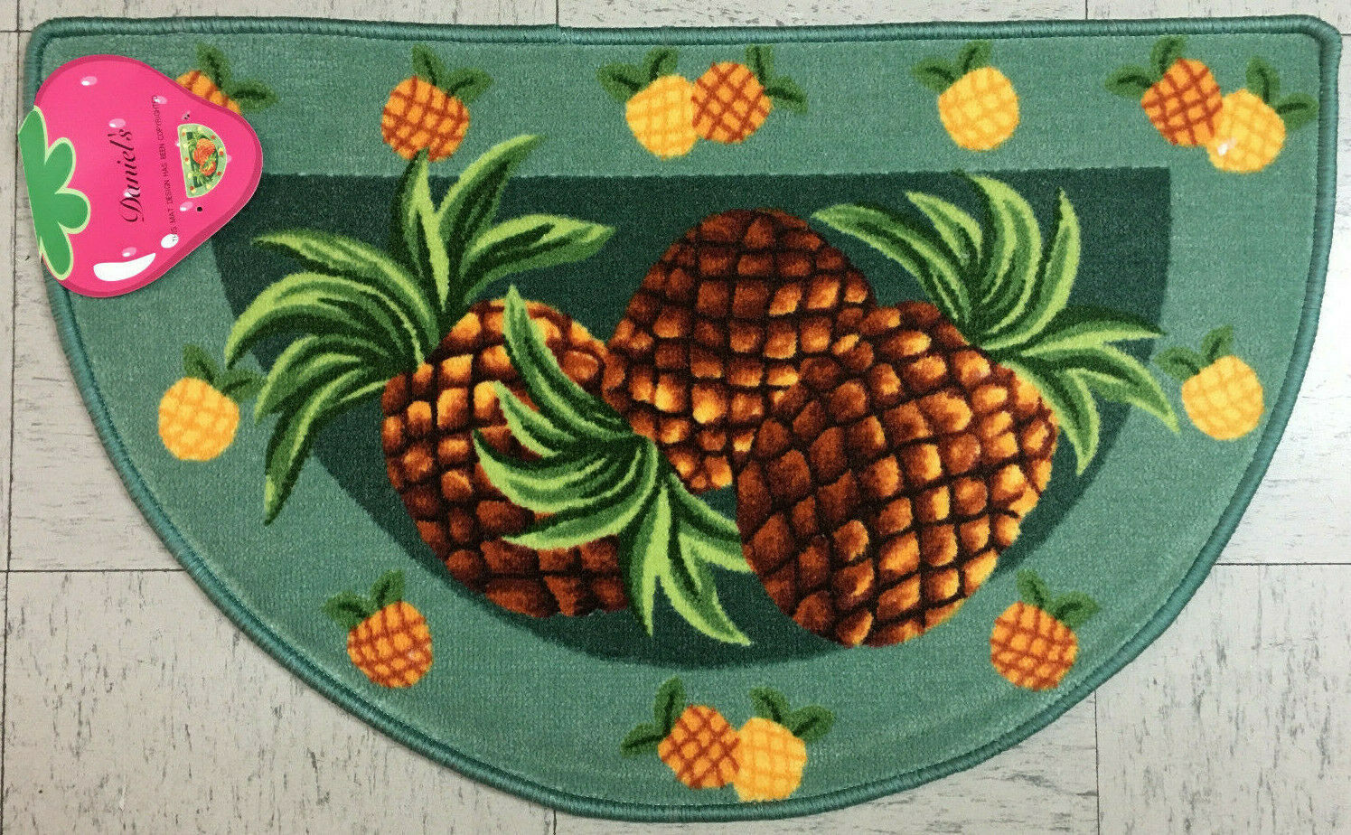 DANIELS PINEAPPLES KITCHEN SLICE HALF MOON RUG, NON SKID BACK, HEAVY
