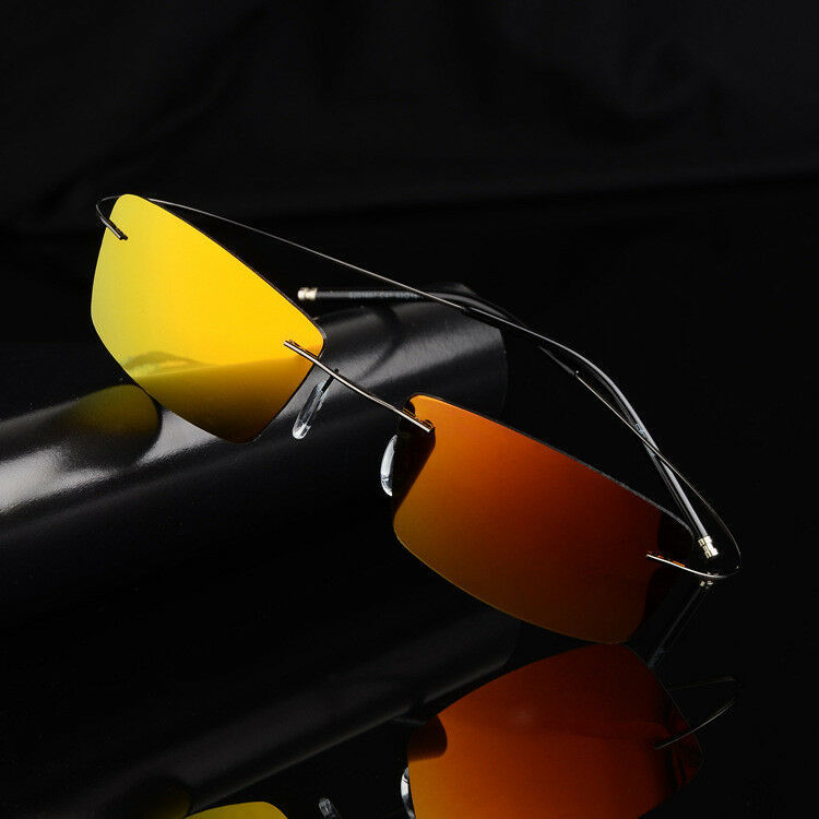 Mens Lightweight Polarized Sunglasses Rectangle Shades Rimless Driving Flexible