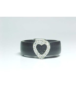BLACK Rubber Band Style RING with STERLING PAVE Set CZ HEART - Size 6.75 - £22.40 GBP