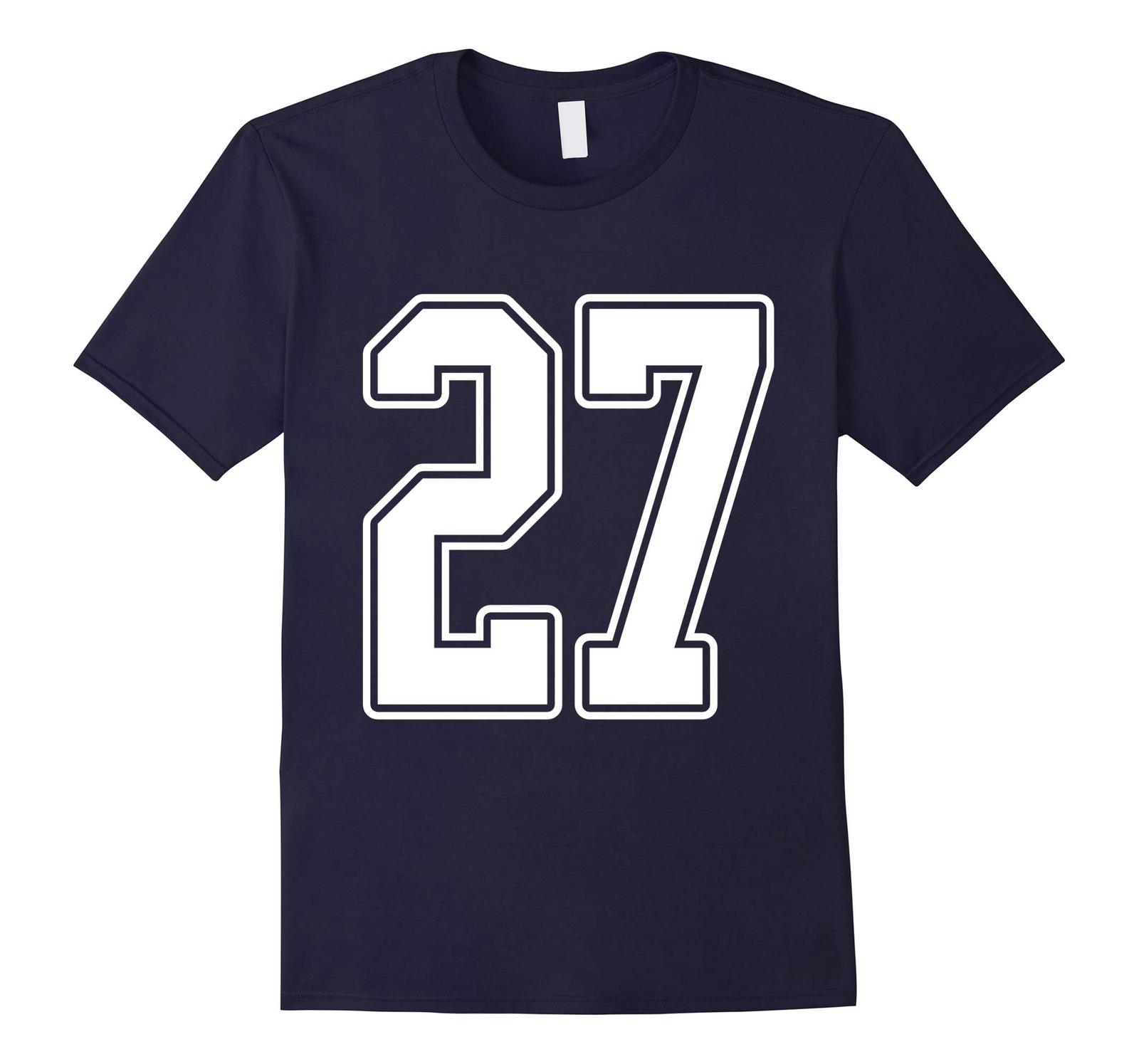 New Tee - #27 White Outline Number 27 Sports Fan Jersey Style T-Tee Men ...