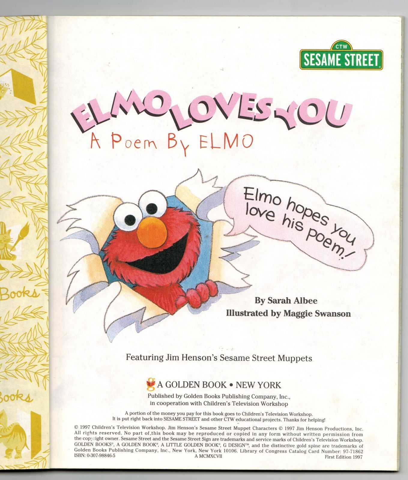 1997 Little Golden Book Sesame Street Elmo Loves You 1st Ed Valentine Book Books 