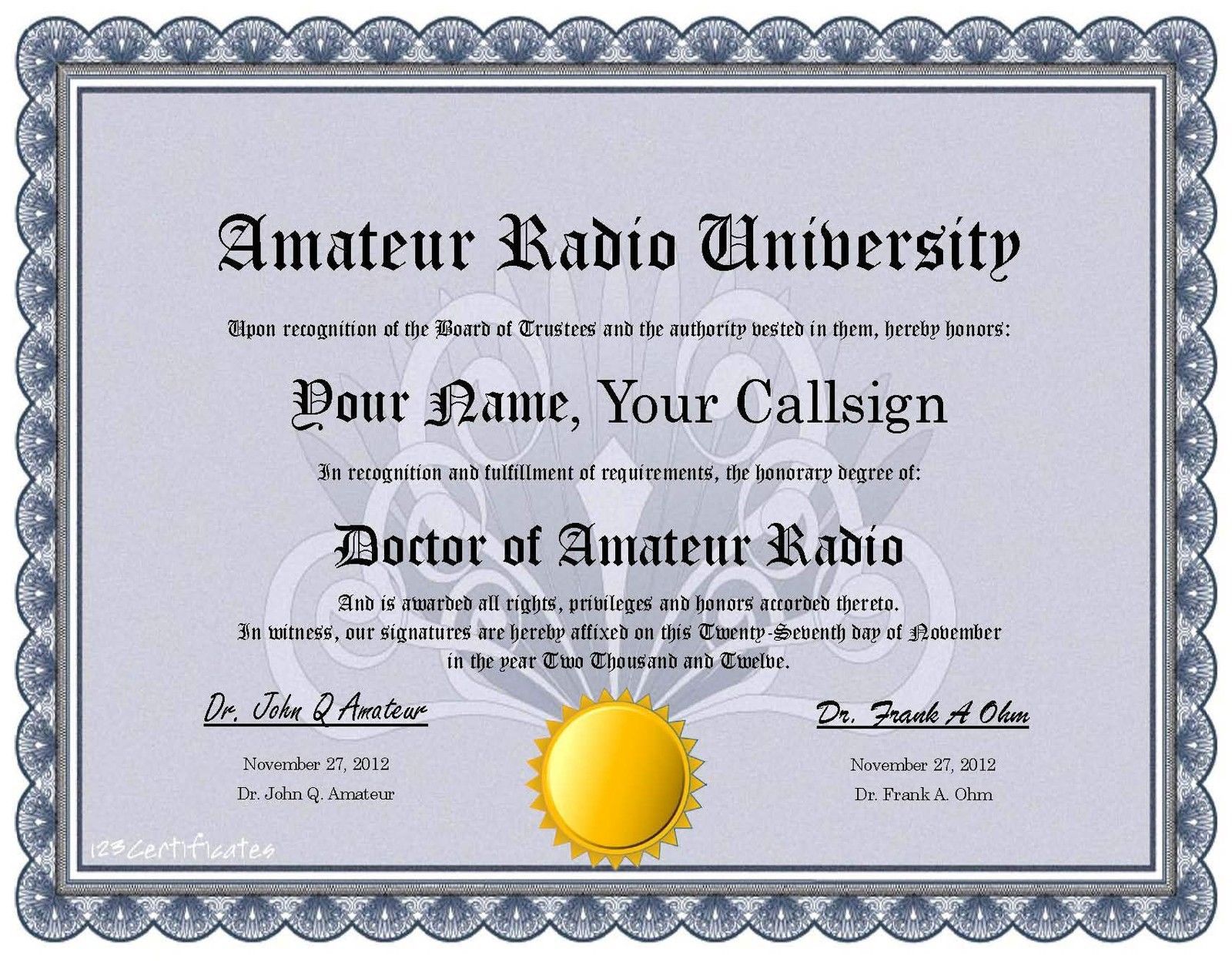 Ham Radio Doctorate Degree * Amateur Radio * Humor * Novelty