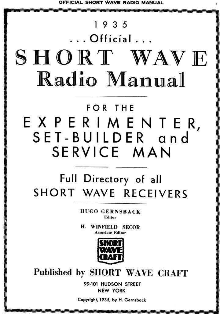 1935 Official Short Wave Radio Manual * Service * Repair * CDROM