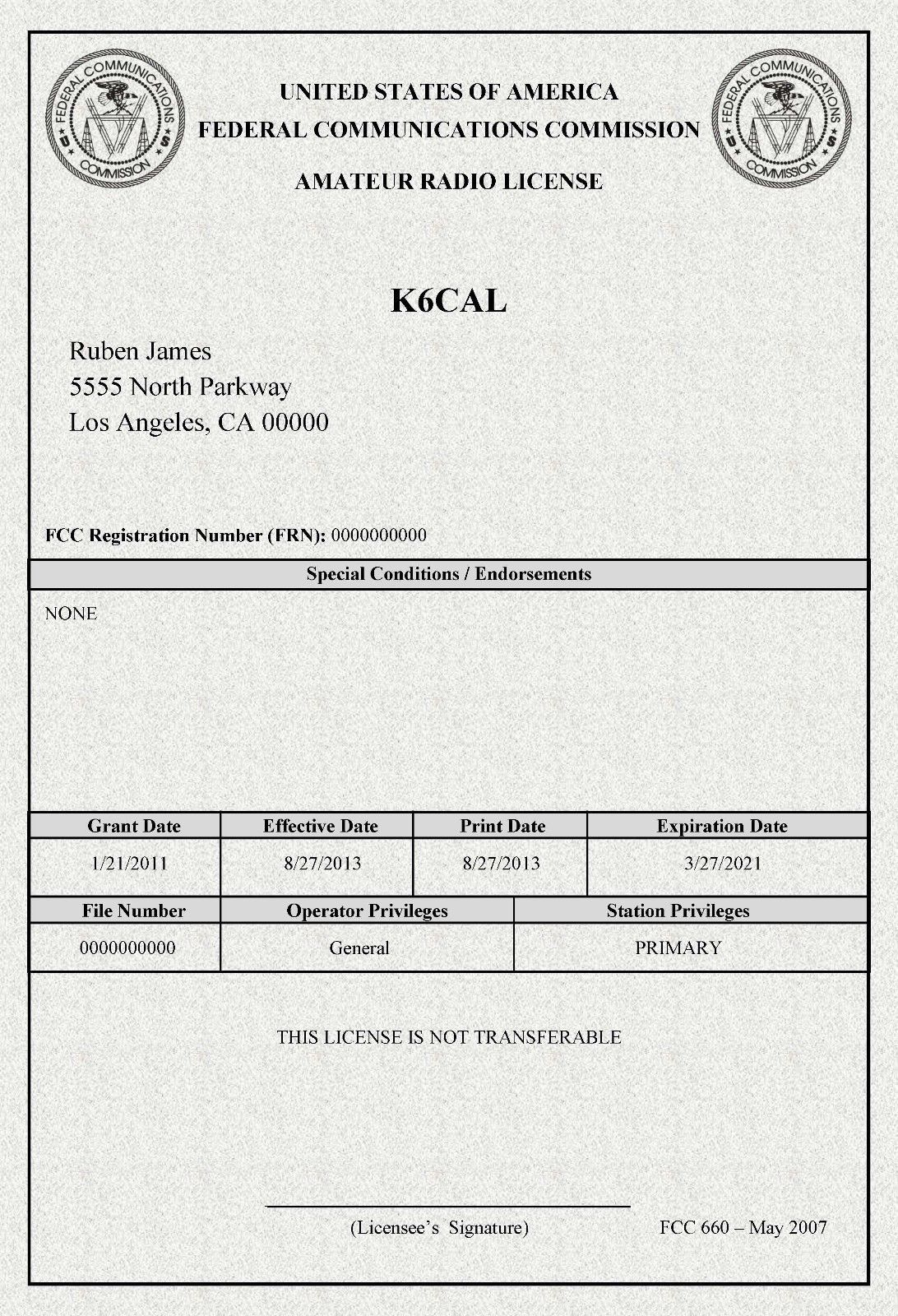 FCC Amateur Radio License Print * Large NEWSPRINT * 13 x