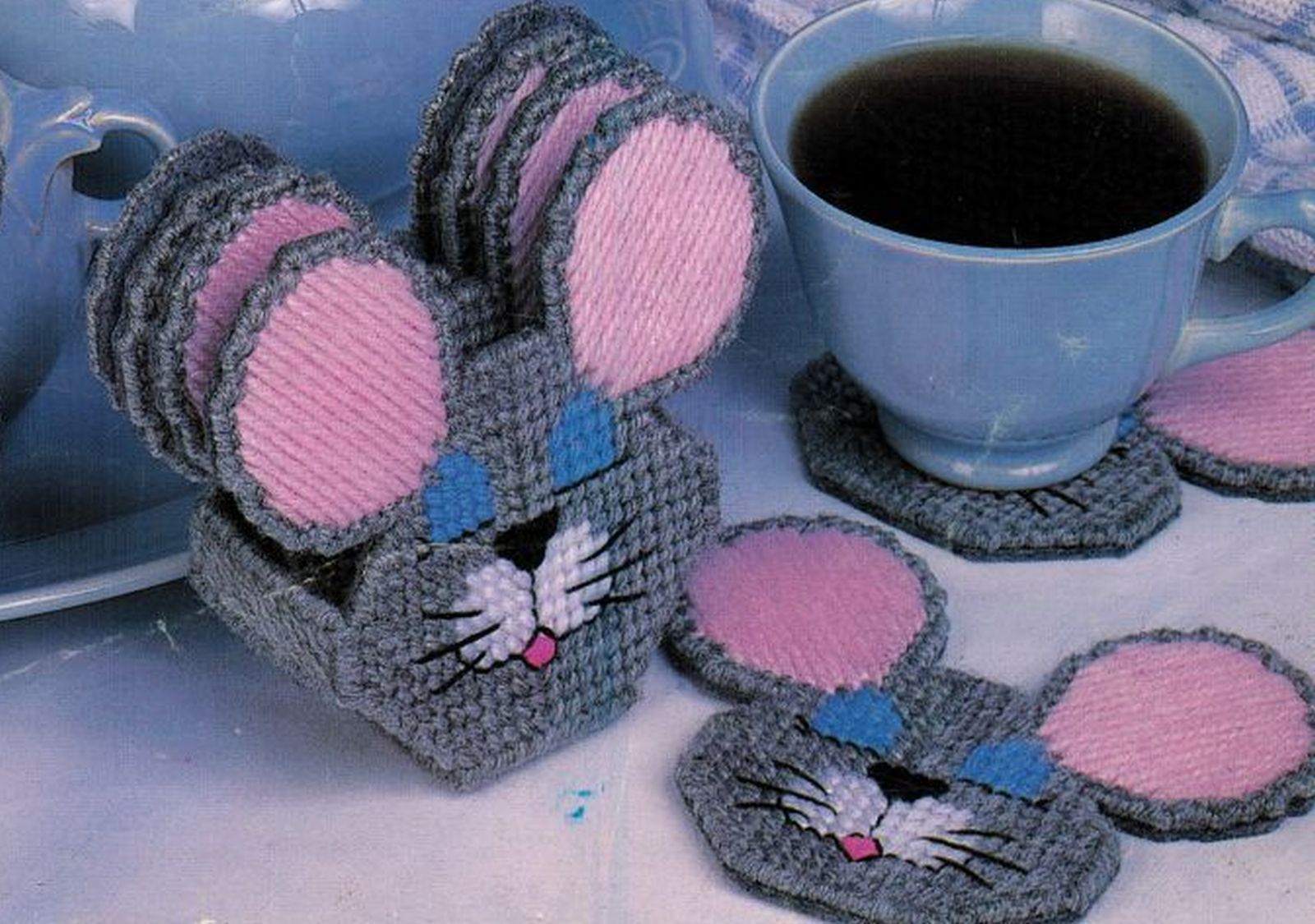 Plastic Canvas Kitchen Mouse Mice Key Utensil Spoon Holder Memo Coaster