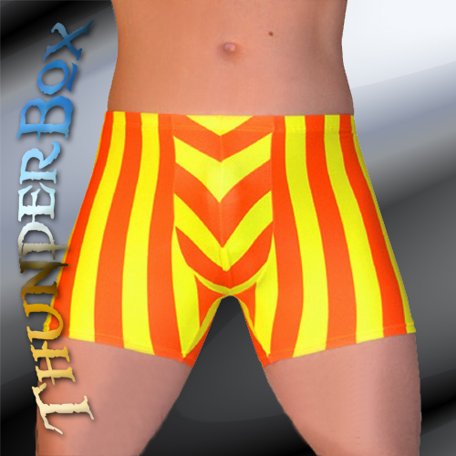Thunderbox Nylon Spandex Mens Orange & Yellow Stripe Titan Pouch Shorts