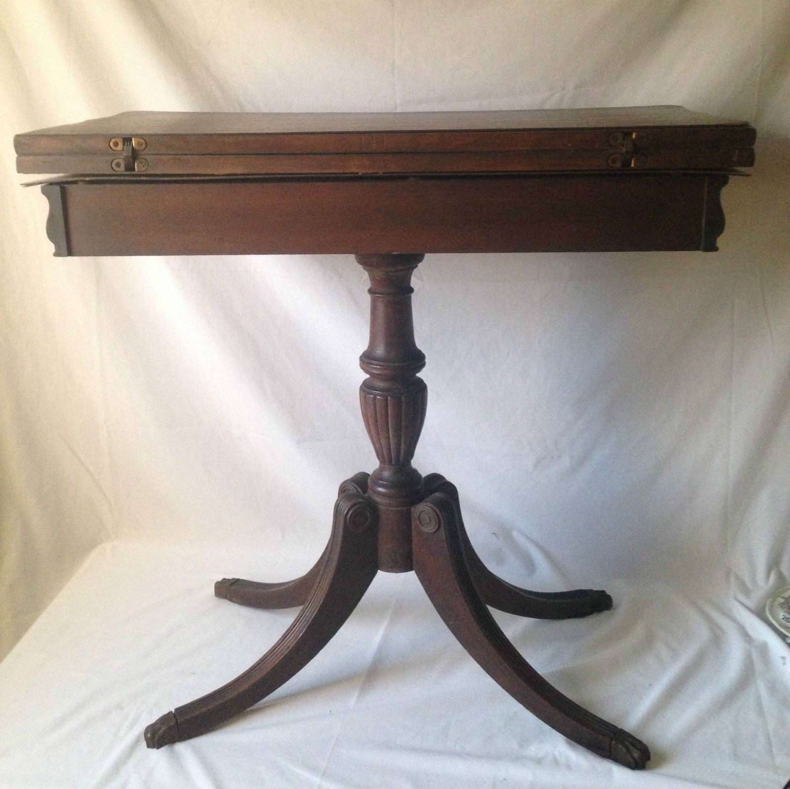 Vintage Brandt Mahogany Folding Game Tea Table w Paw Claw Feet Flip Top