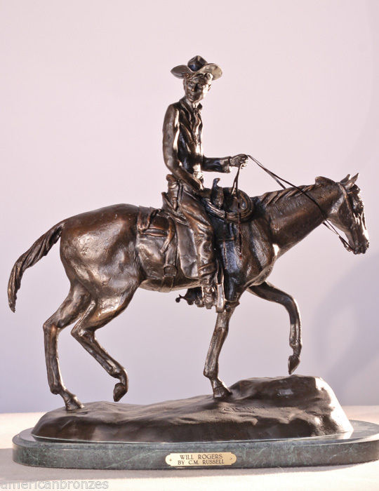 Will Rogers by CM Russell Solid Bronze Collectible Sculpture Signed Small