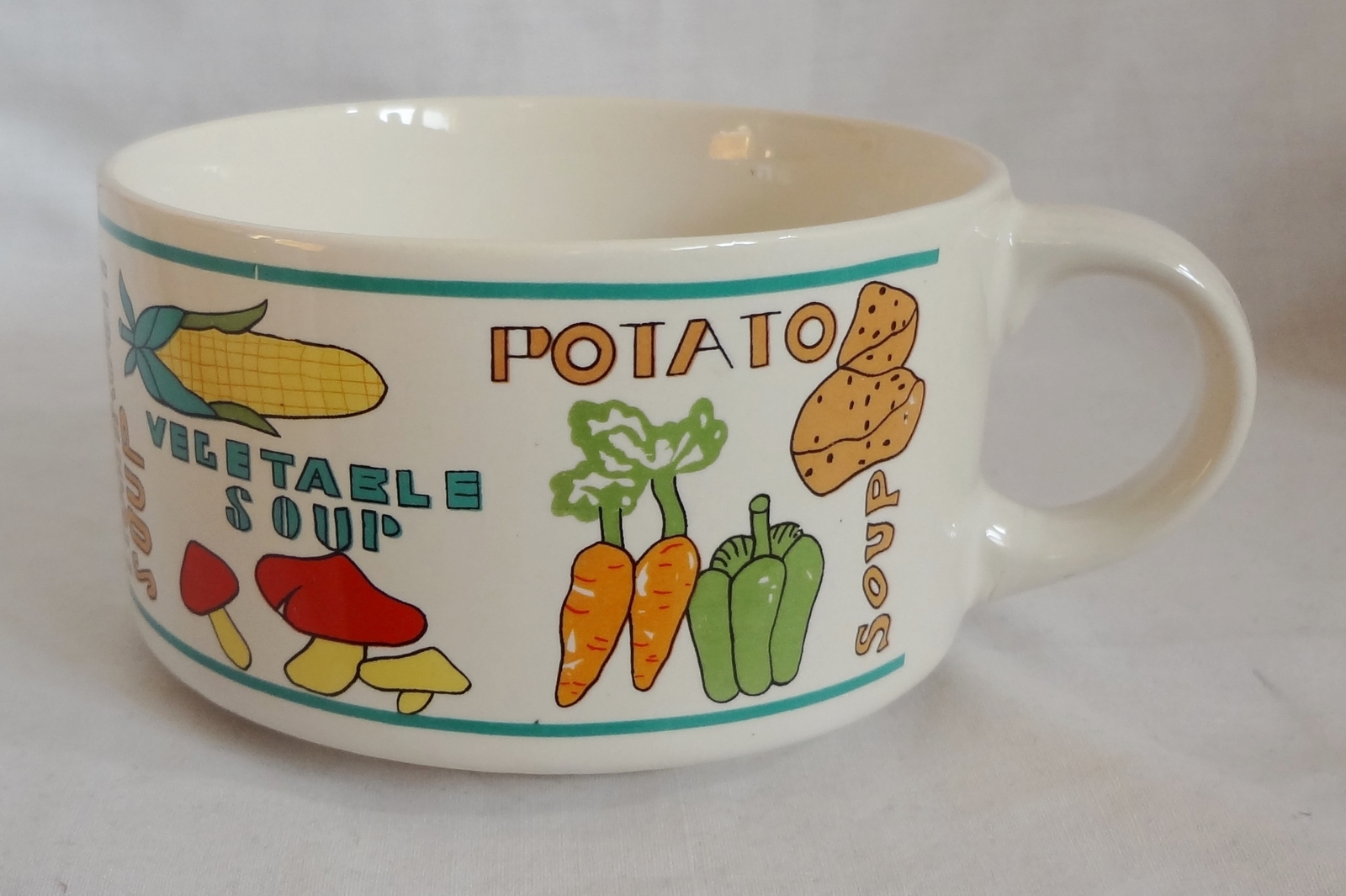 Ceramic 14 oz Soup Cup Mug Tomato Chicken Onion Mushroom Pea Potato Vegetable Modern (1970Now)