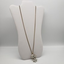 J Crew Necklace Long Gold Tone Chain Clear Rhinestone Starburst Pendant Signed - $27.44