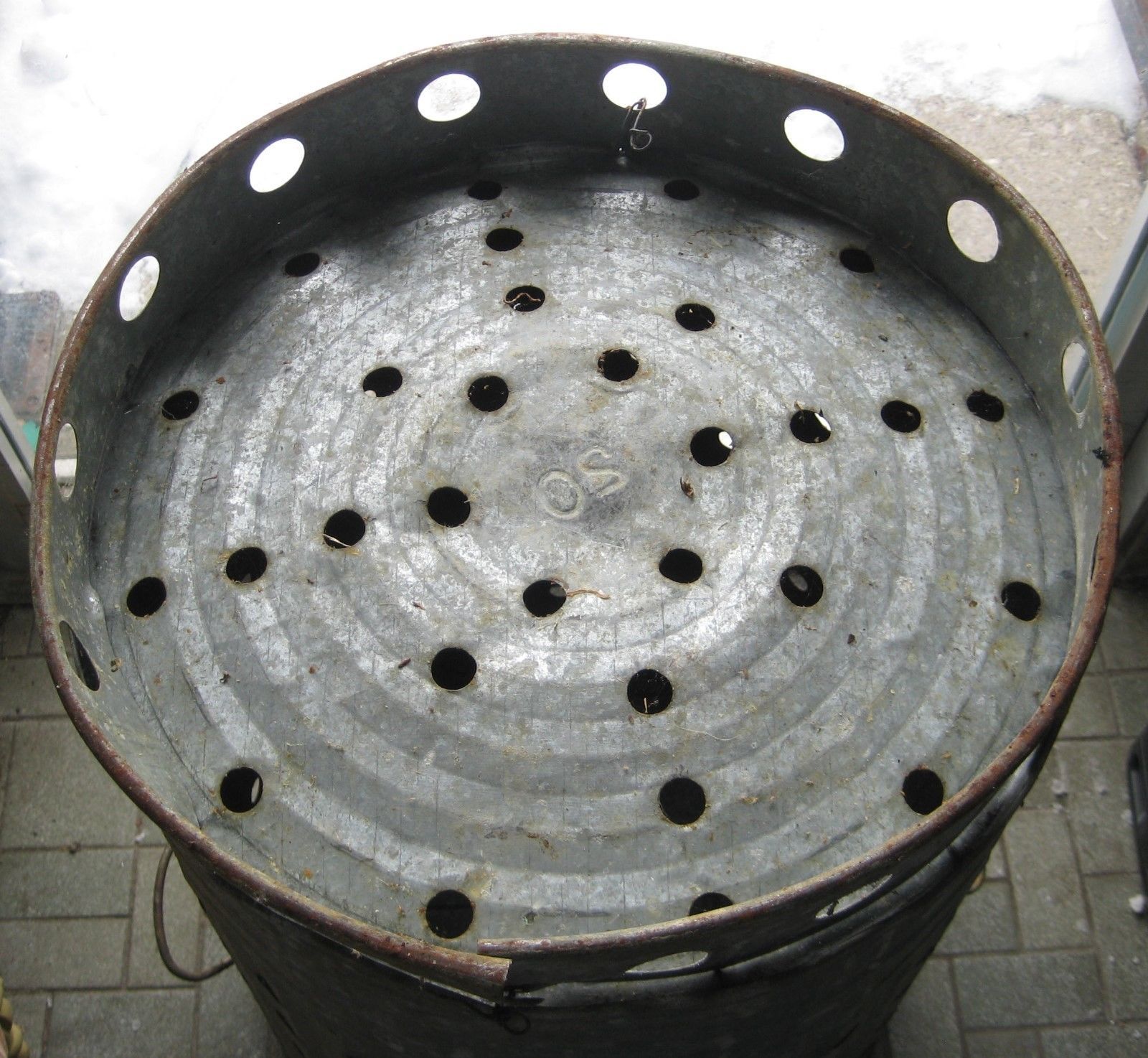 Vtg Galvanized Trash Can W/Air HOLES Industrial metal steel steampunk