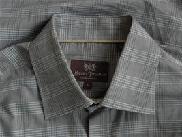 Hickey Freeman Dress Shirt Gray W/Black & White Cotton Point Collar Medium - $57.77