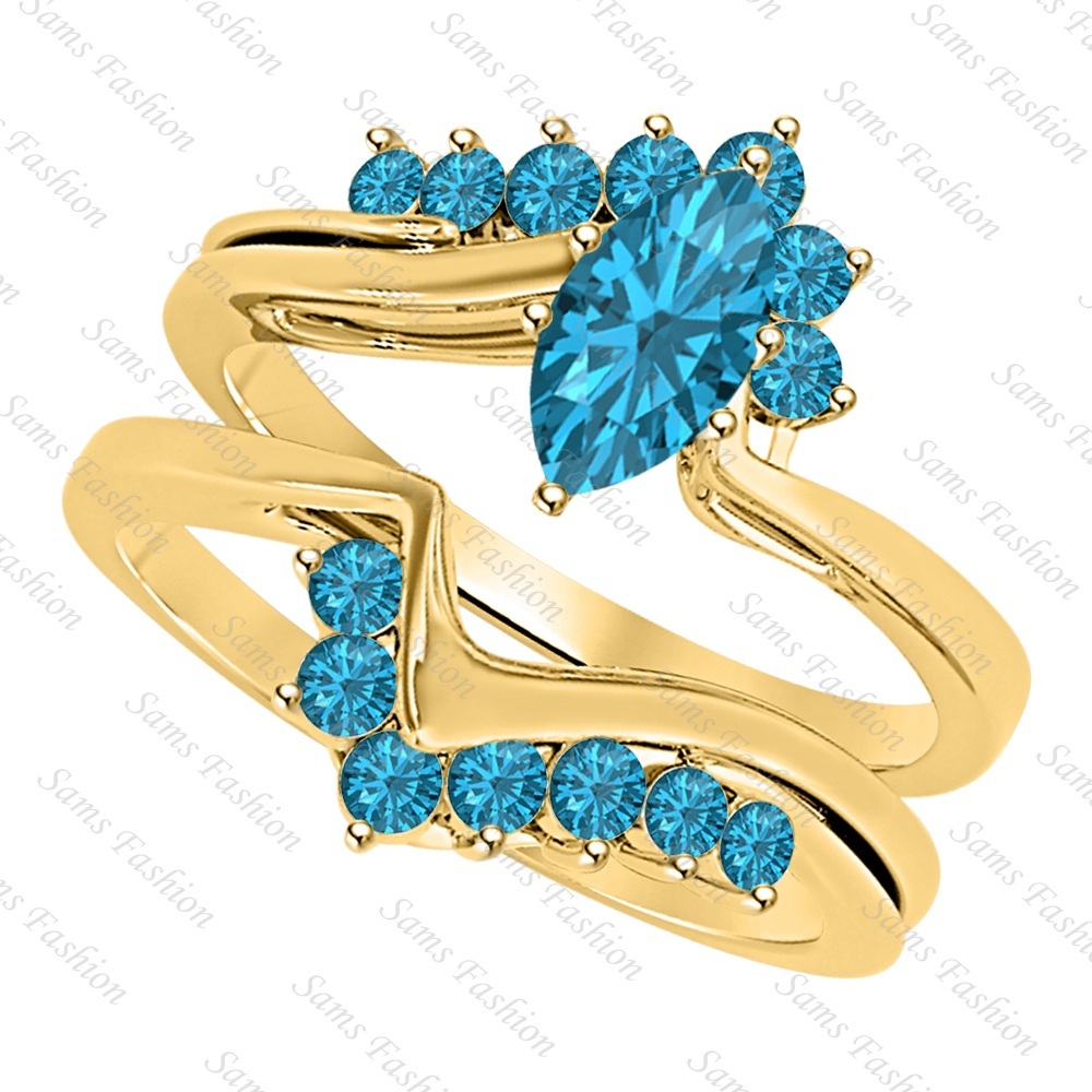 2Ct Yellow Gold Over 924 Sterling Silver Marquise London Blue Topaz Ring Women