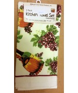 SET of 2 SOFT TERRY COTTON TOWELS, (15&quot; x 25&quot;) WINE BOTTLES &amp; GRAPES by BH - $13.85