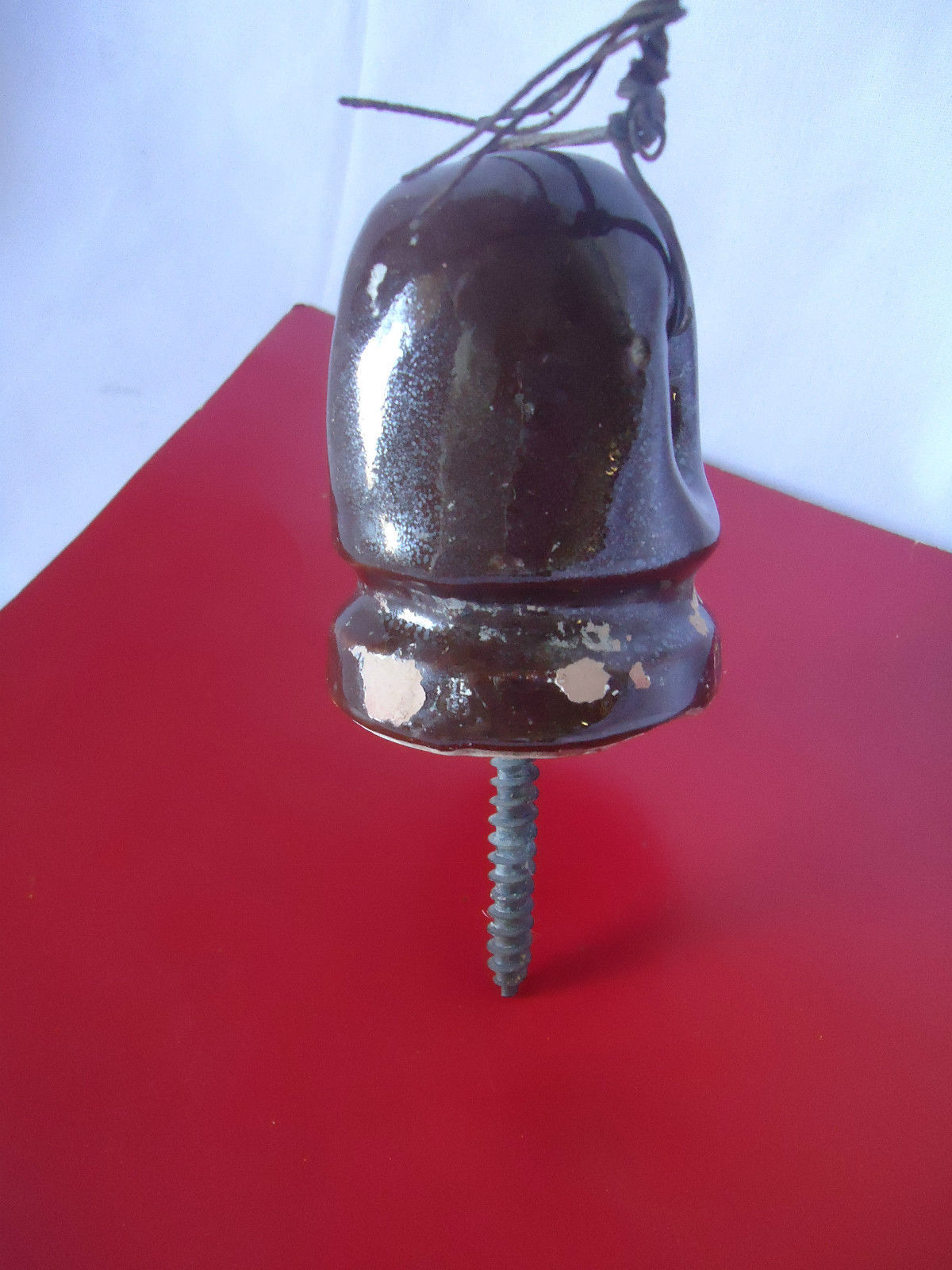 Vintage Brown Porcelain/Ceramic Telegraph/Electric Power Pole Insulator