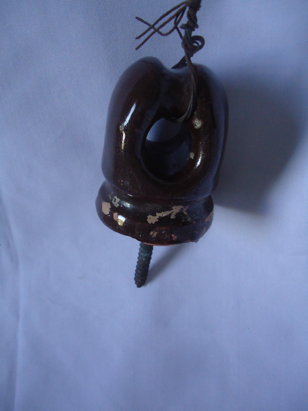 Vintage Brown Porcelain/Ceramic Telegraph/Electric Power Pole Insulator