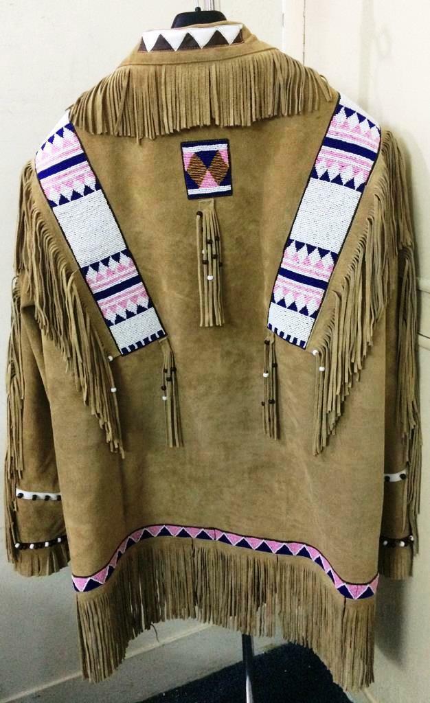 QASTAN Men Native American Buckskin Beige Buffalo Leather Bead War Coat ...