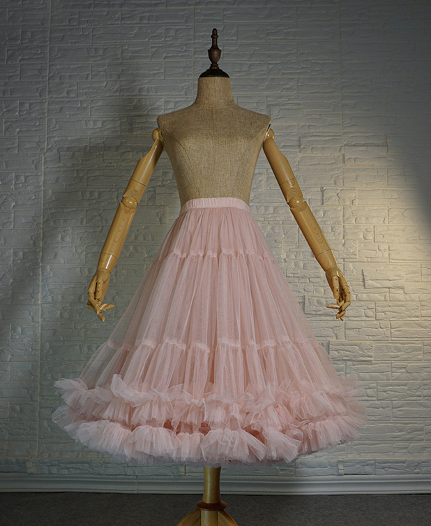 Blush Pink Layered Midi Tulle Skirt Outfit Ballerina Skirt A-Line Puffy ...