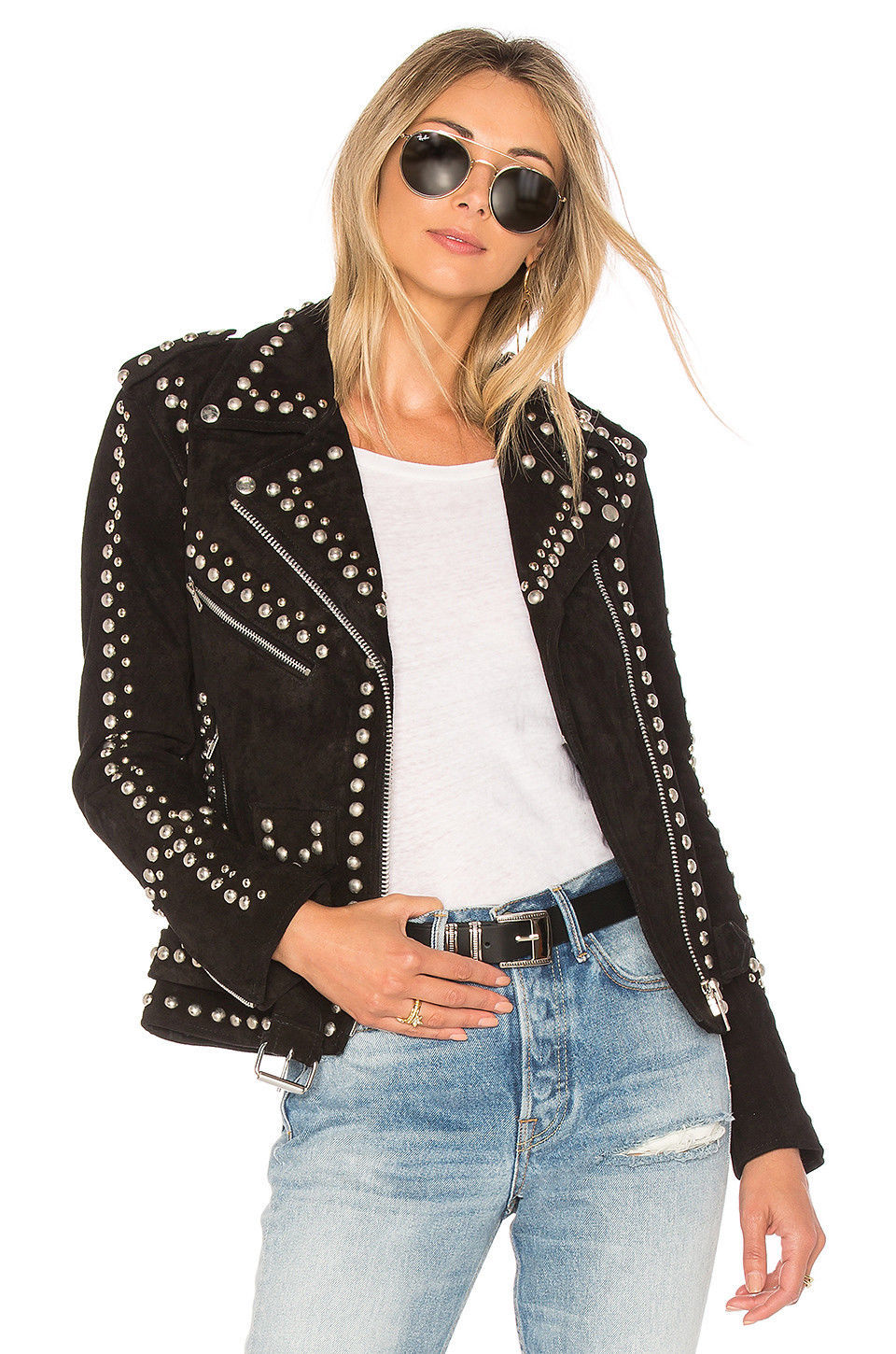 NEW WOMAN WESTERN STYLE BROWN SUEDE STUDDED LEATHER JACKET XS TO 6XL ...