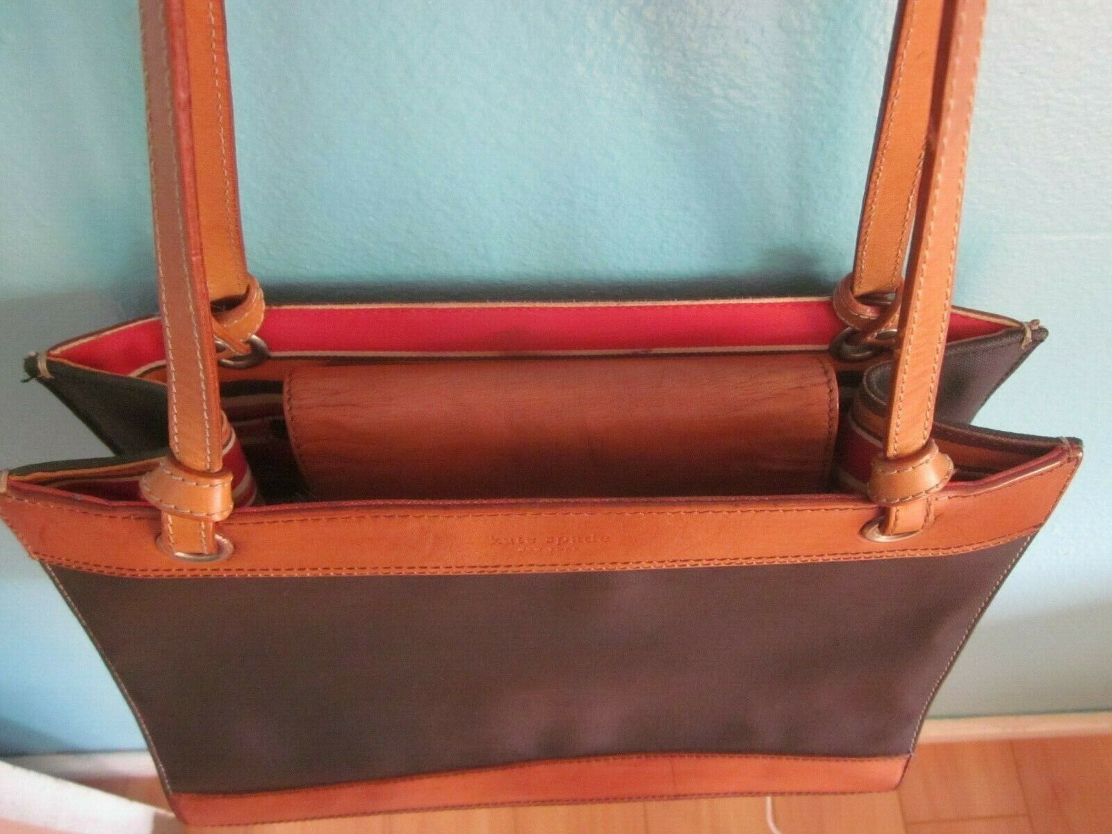 Vintage Kate Spade Handbag Black Nylon with Leather Trim Striped