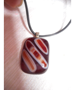 Leather Corded Necklace w Hand Blown Glass Pendant in Red Brown Pearl/Ta... - $8.79