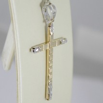 18K WHITE AND YELLOW GOLD CROSS STYLIZED VERY LUSTER MADE IN ITALY 1.65 INCHES image 2