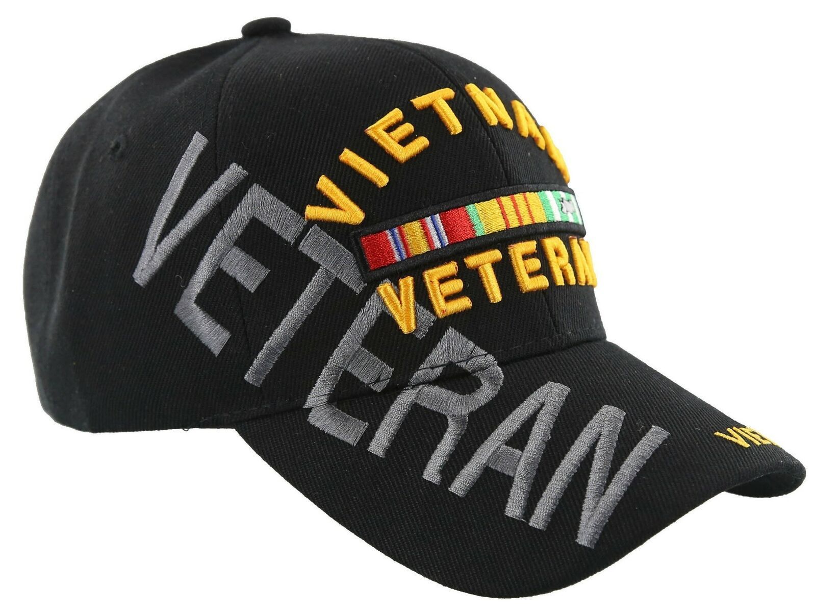 NEW! VIETNAM VETERAN SIDE SHADOW RIBBON BAR MILITARY BALL CAP HAT BLACK
