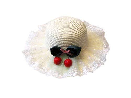 Little Girls White Lace Cherry Straw Hat
