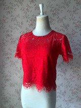 2022 Red Lace Crop Top Short Sleeve Plus Size Wedding Bridesmaid Red Crop Tops
