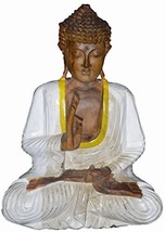 17" Wooden Serene Sitting Buddha Statue Handmade Meditating Sculpture Figurine D - $118.74