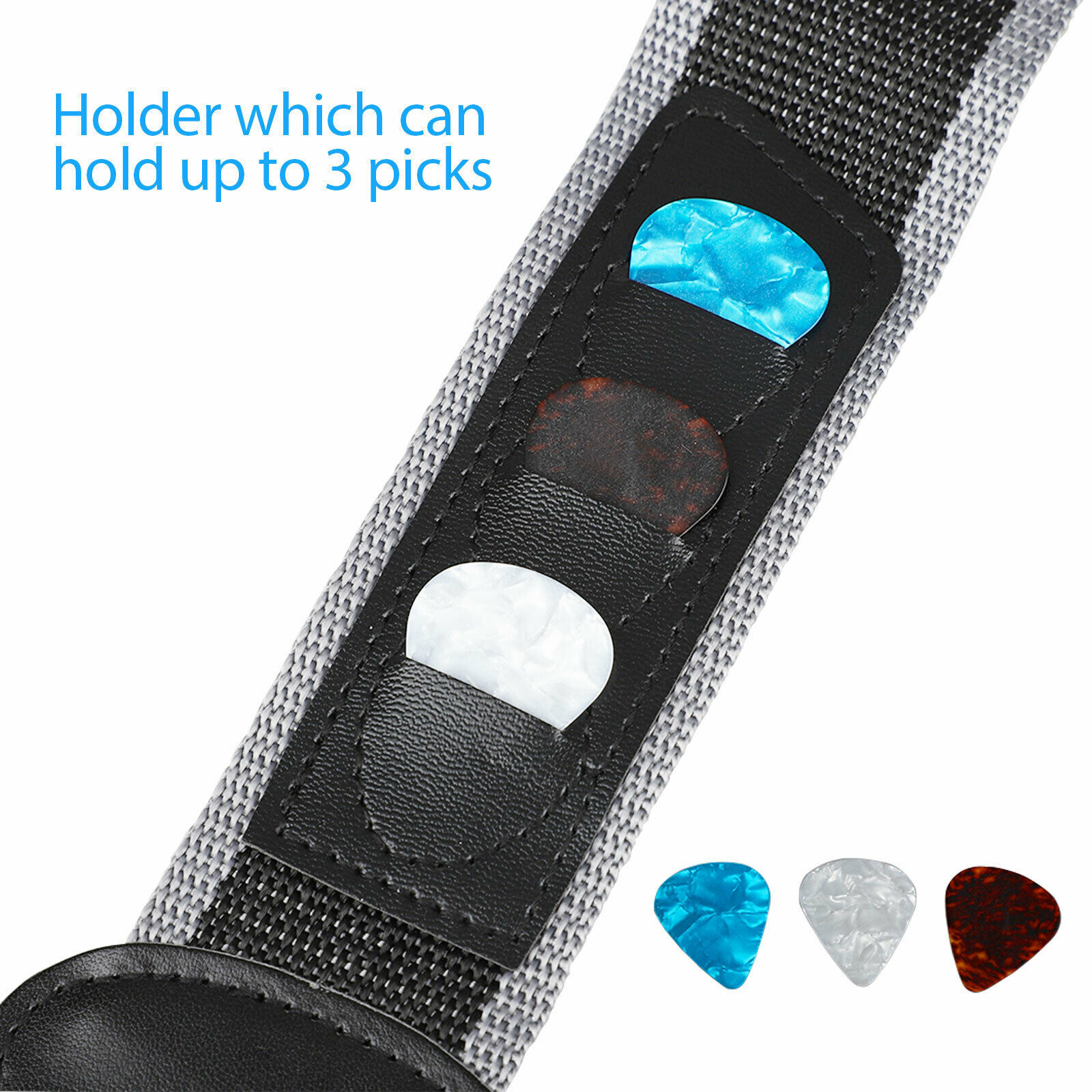 Guitar Strap Nylon Guitar Pick Holder with 3 Picks for Electric