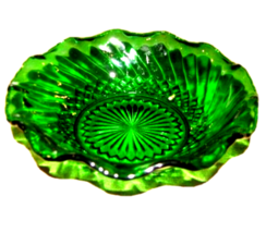 2 VTG. Anchor Hocking Carnaval Glass Bowl Forest Green 6 1/2" Diamond Swirl Bowl - $19.79