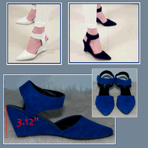White Faux PU Leather Ankle Strap Pointed Toe 3 inch Wedge Heel Sandals