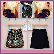 Old World Renaissance Princess Multi Jeweled Black Velvet Mini Skirt   