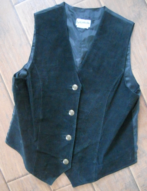 Black leather vest suede womens large mens western cowboy button front ...