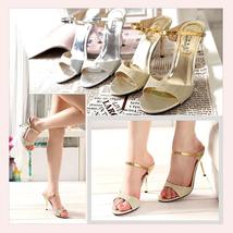 Silver Open Toe Italian Ankle Strap Low Heel Stiletto Rhinestone Leather Sandals image 2