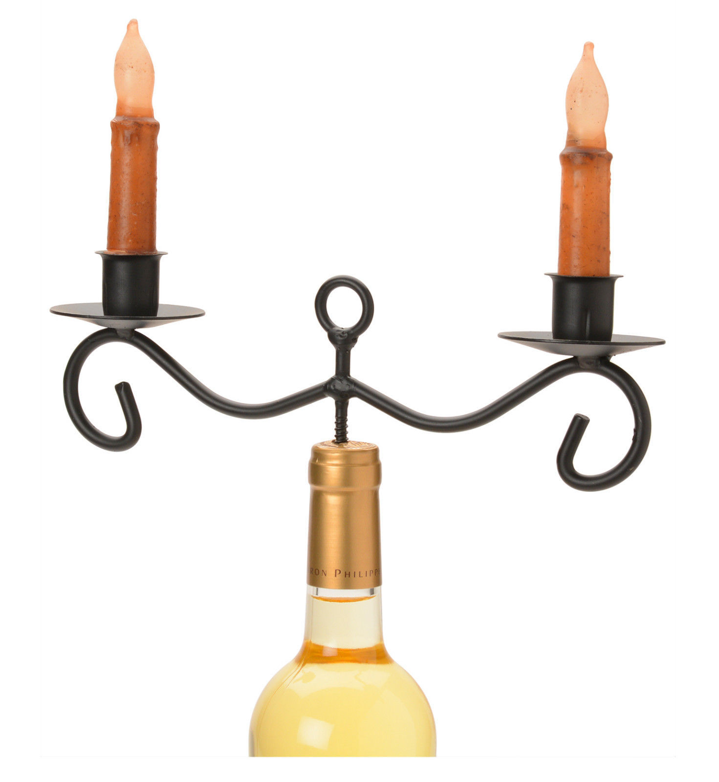 WINE BOTTLE TOPPER CANDLESTICK HOLDER Wrought Iron 2 Dinner Candle